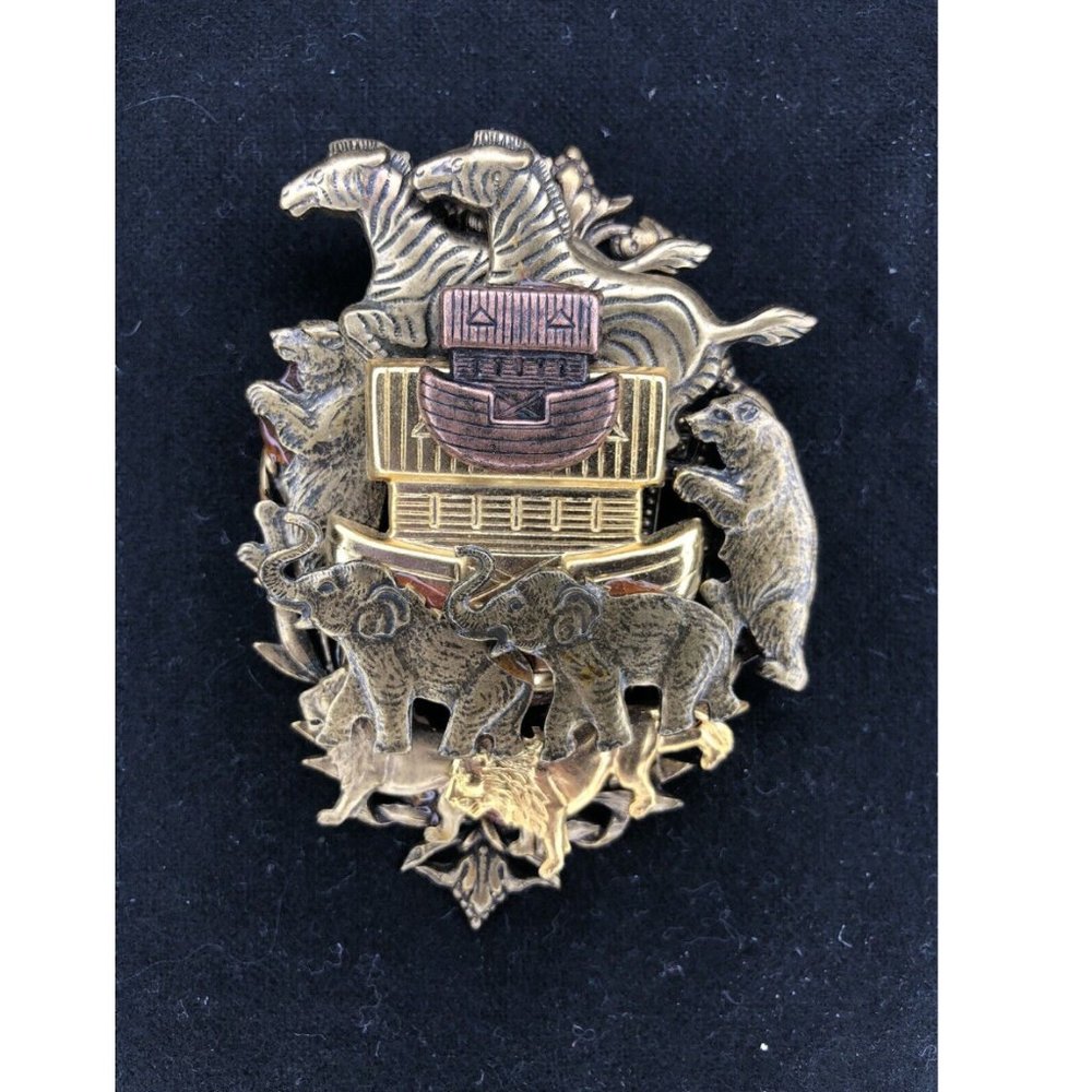 Vintage Denise Brown Brooch Pin Noah’s Ark, Bronze Tone